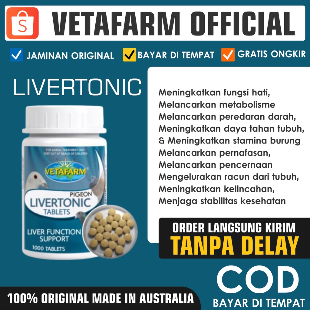 VETAFARM PIGEON LIVERTONIC ORIGINAL 100% IMPORT AUSTRALIA - HARGA PER BUTIR