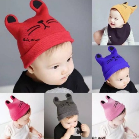 TOPI KUPLUK RAJUT BAYI MOTIF KUCING / KUPLUK BAYI LUCU / KUPLUK ANAK MODEL TERBARU