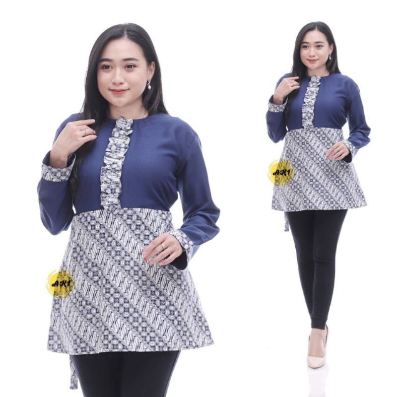 tey-17 Batik wanita ASJ SA HRB026 Kenongo Kemeja Tosca Pendek-Ak Navy