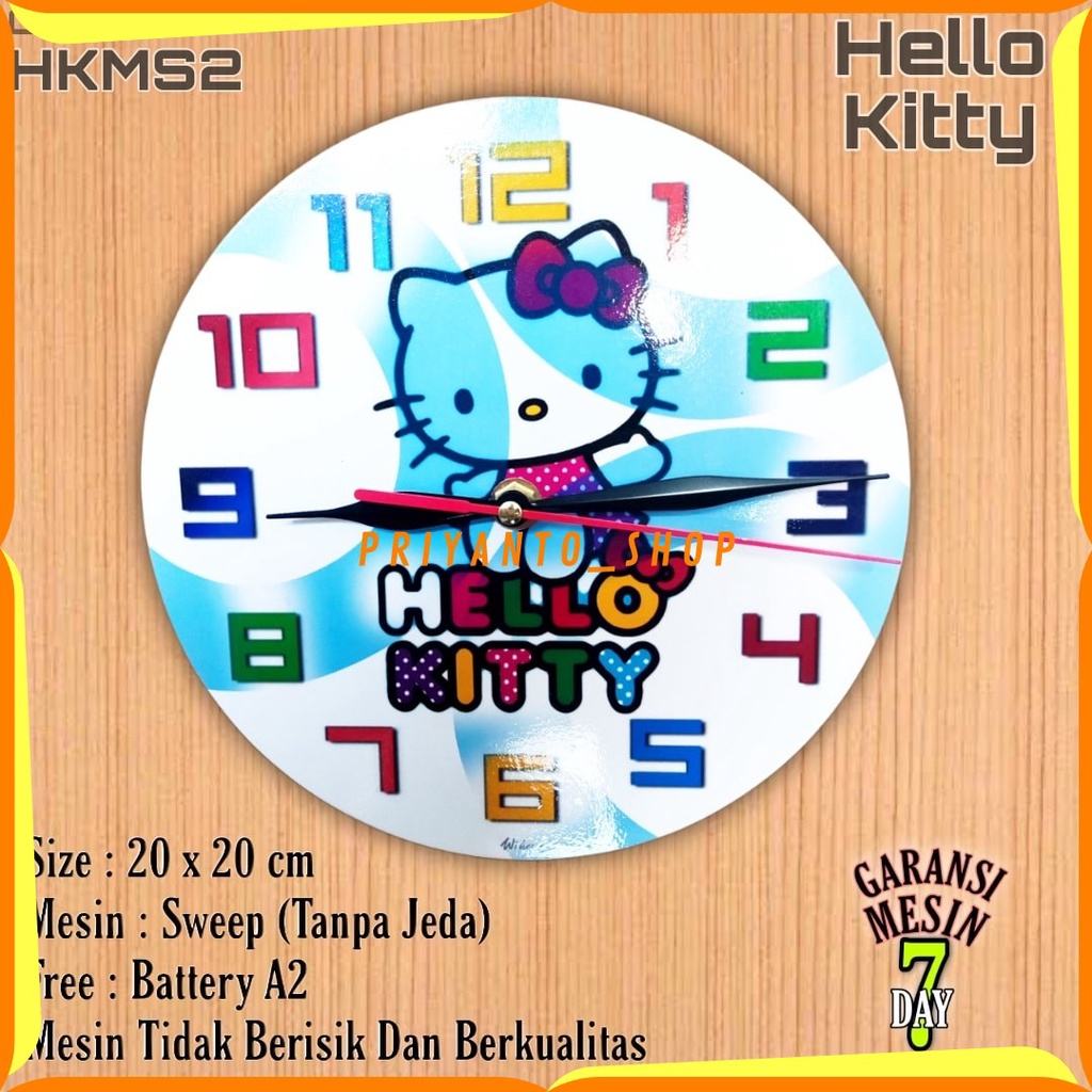 Jam Dinding Karakter Hello Kitty Mesin Halus Tidak Berisik Free Baterai