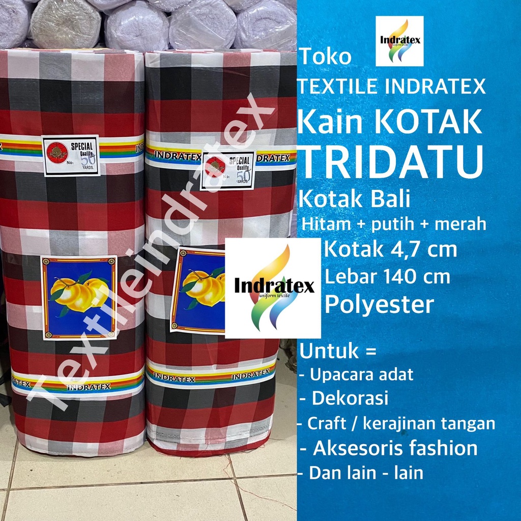 ( per setengah meter ) kain KOTAK TRIDATU BALI hitam putih merah lebar 140 cm untuk upcara adat dekorasi indoor outdoor kerajinan tangan craft