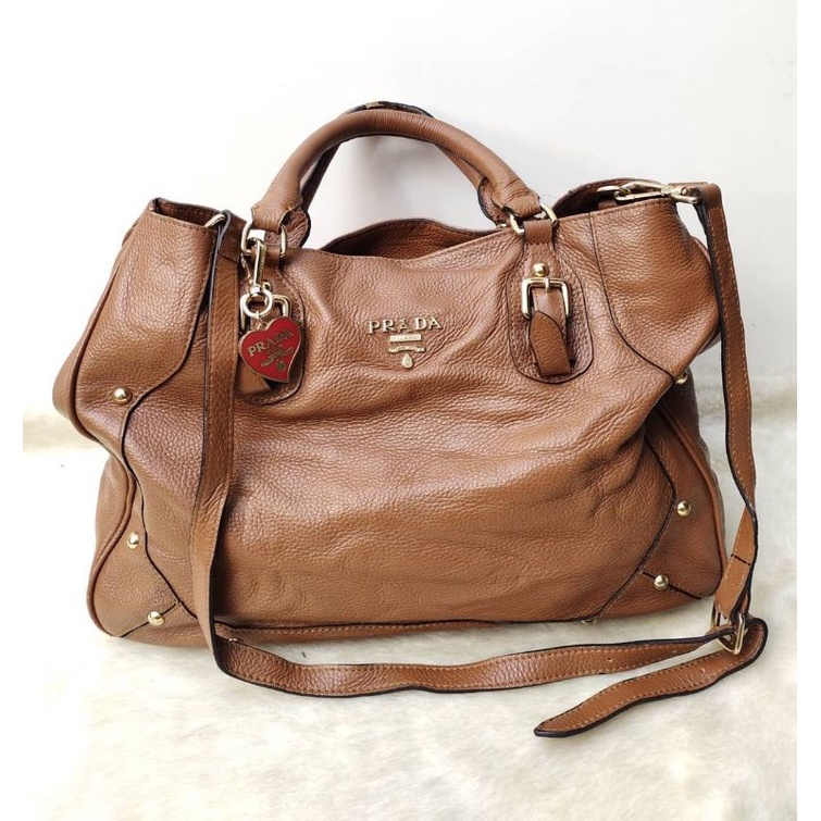 PRADA MILANO BROWN HANDBAG KULIT ASLI, ZIPER LAMPO,  HANDBAG KULIT ASLI, TAS PRADA,  PRELOVED PRADA