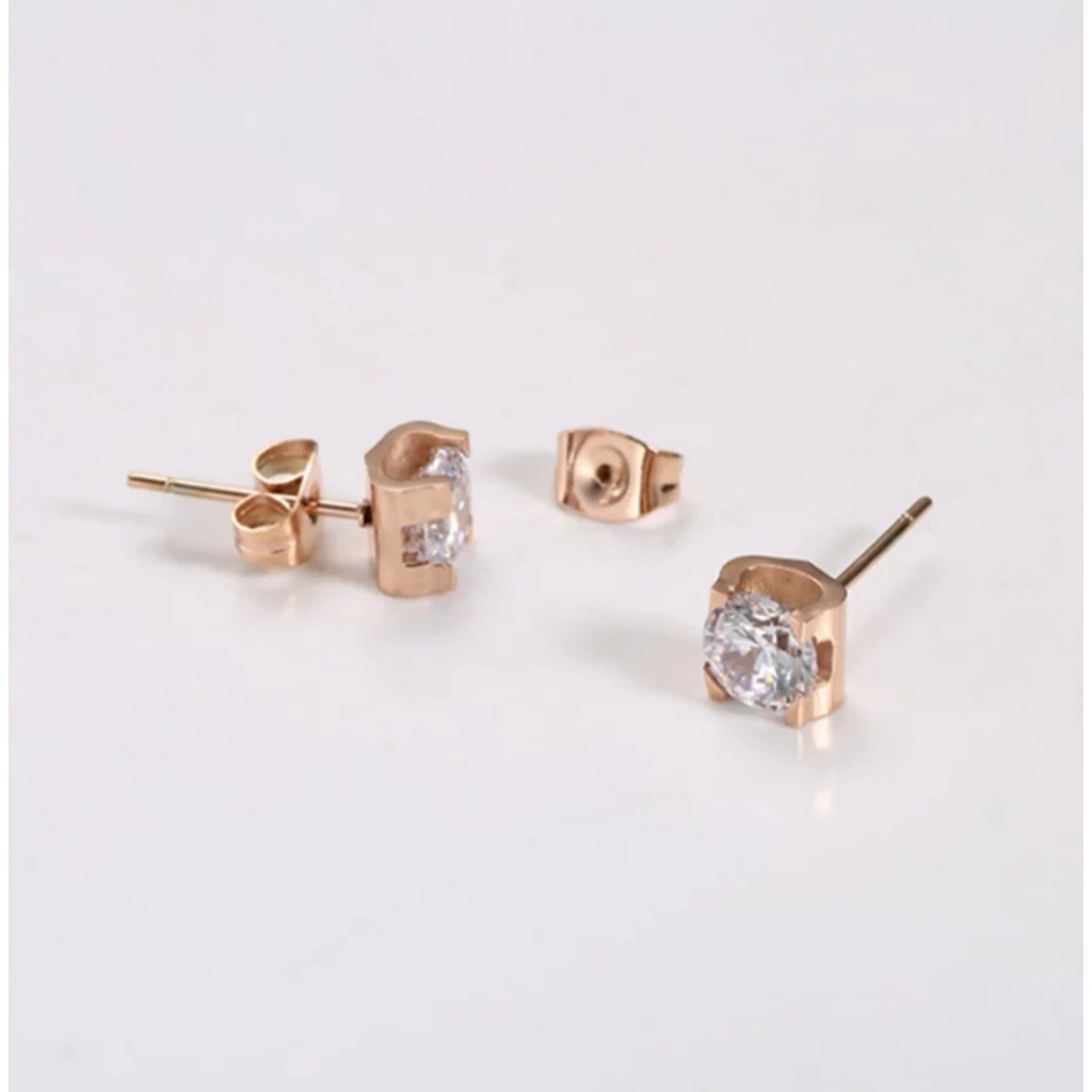 Anting Titanium THE ONE CRYSTAL Warna Rose Gold, Gold dan Silver