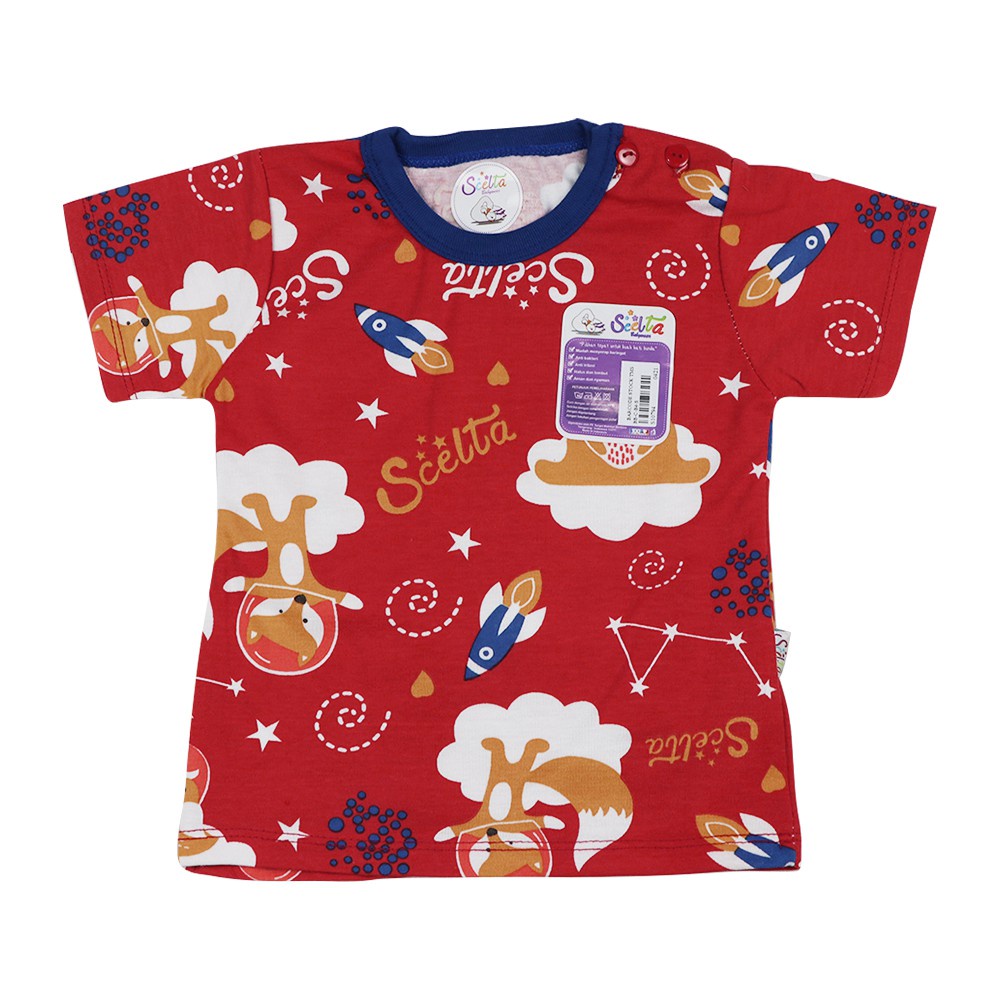 Baju bayi katun lengan pendek kancing pundak motif hewan  scelta kids ori