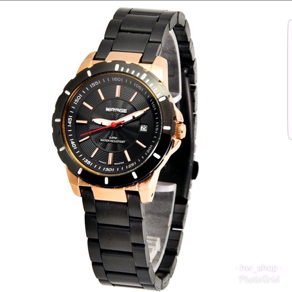 Jam Tangan Wanita Mirage Original 8549 Hitam Rosegold Bergaransi Water Resistant 3 ATM