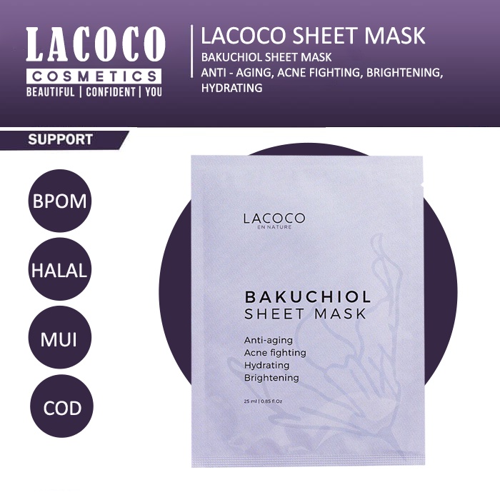 [NEW] LACOCO Bakuchiol Sheet Mask - Masker Pemutih Wajah &amp; Penghilang Jerawat Membandel