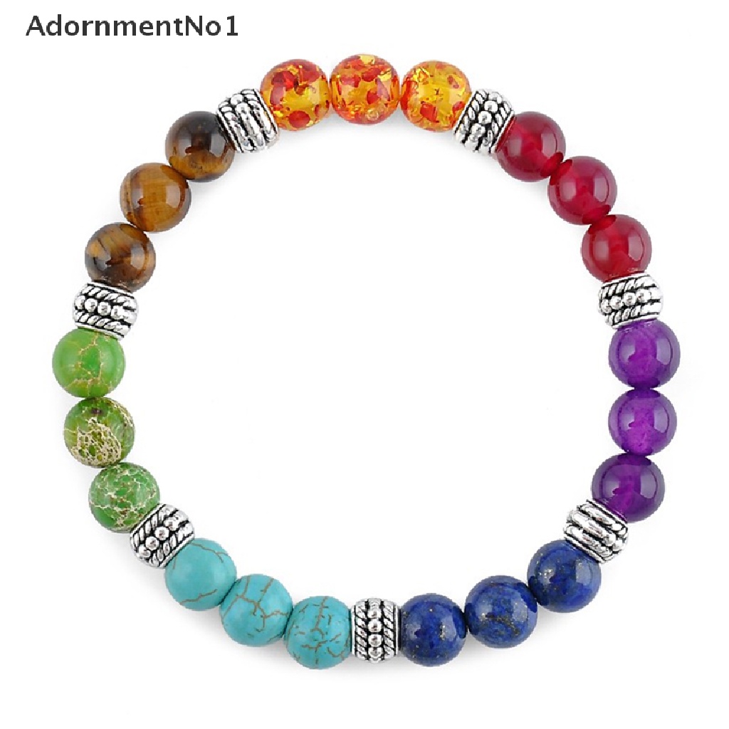 (AdornmentNo1) 1pc Gelang Tangan Wanita Manik Batu Lava Rock 7 Batu Chakra Reiki