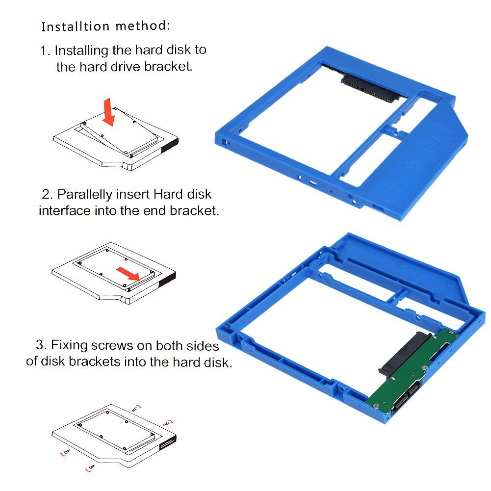 Laptop SATA3 2nd HDD Caddy Universal 9mm CD DVD Optical Bay Hard Drive Adapter To 2.5inch SATA SSD