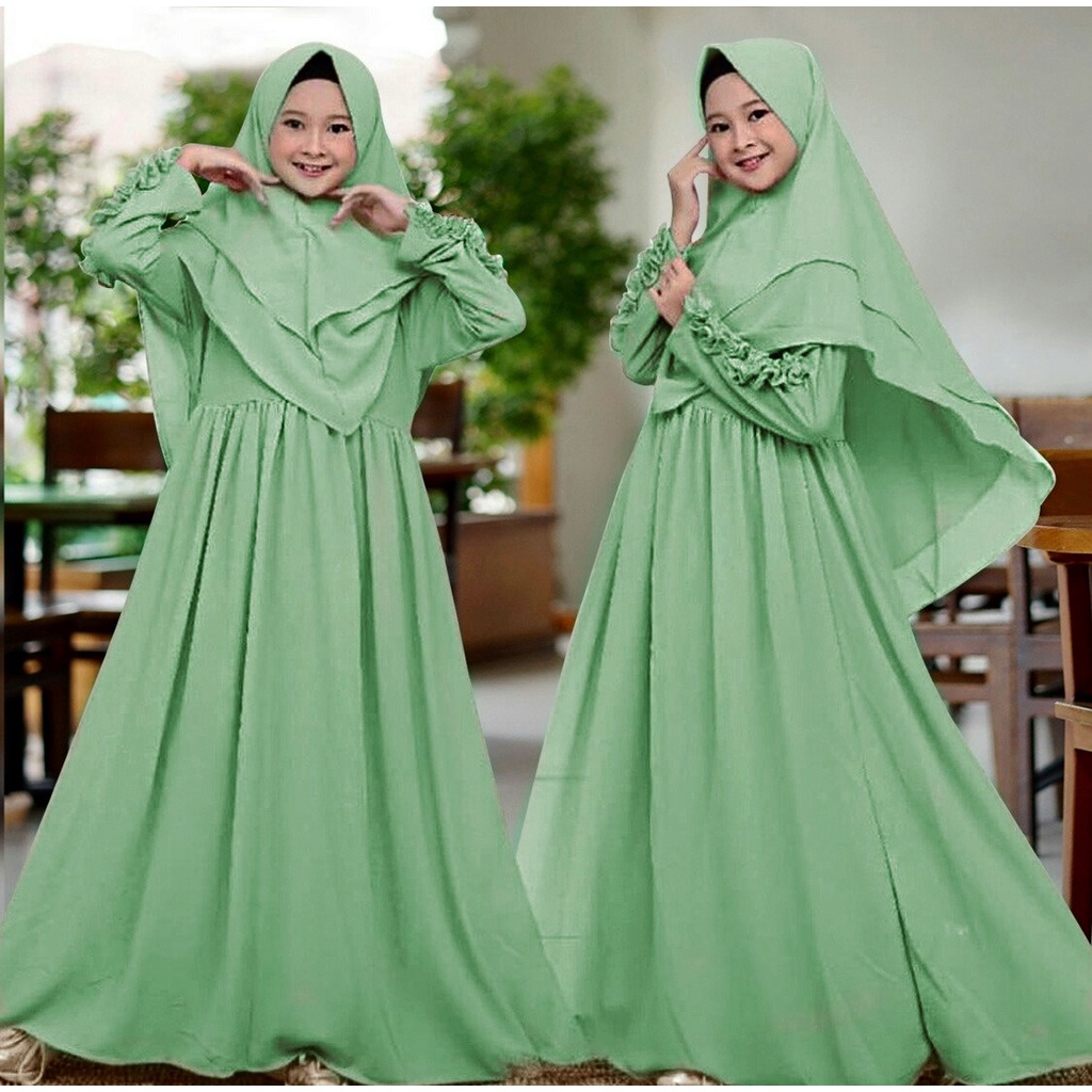 FenishaStore Gamis Syari Kids Aiza Bahan Moscrepe UMUR 12-14 TAHUN Fashion Hijab Kids Gamis Anak Perempuan Dress Anak Murah Gamis Syari Set Anak Model Terbaru