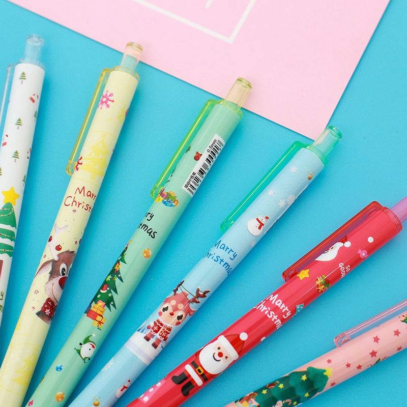 1pc Pulpen Gel Tinta Hitam 0.5mm Retractable Motif Natal Kawaii Untuk Stationery Sekolah / Kantor