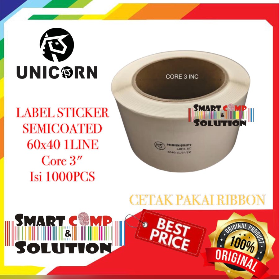 60x40 mm / 60x40mm Semicoat 1Line 1000pcs Core 3&quot; Label Sticker UNICORN