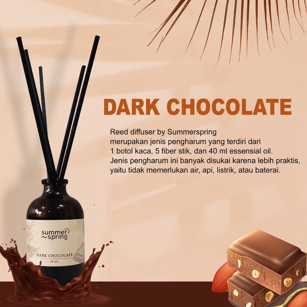 Reed Diffuser Pengharum Ruangan Toilet Lemari Kamar Mandi - Dark Chocolate Pewangi Summer Spring