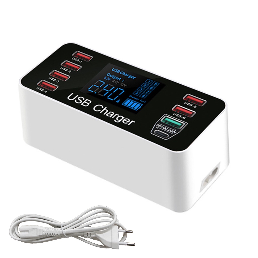 8 Port Port USB Pengisi Daya Multi-Port QC 3.0/PD Fungsi LED Pengisi Daya Cepat Hub 40W