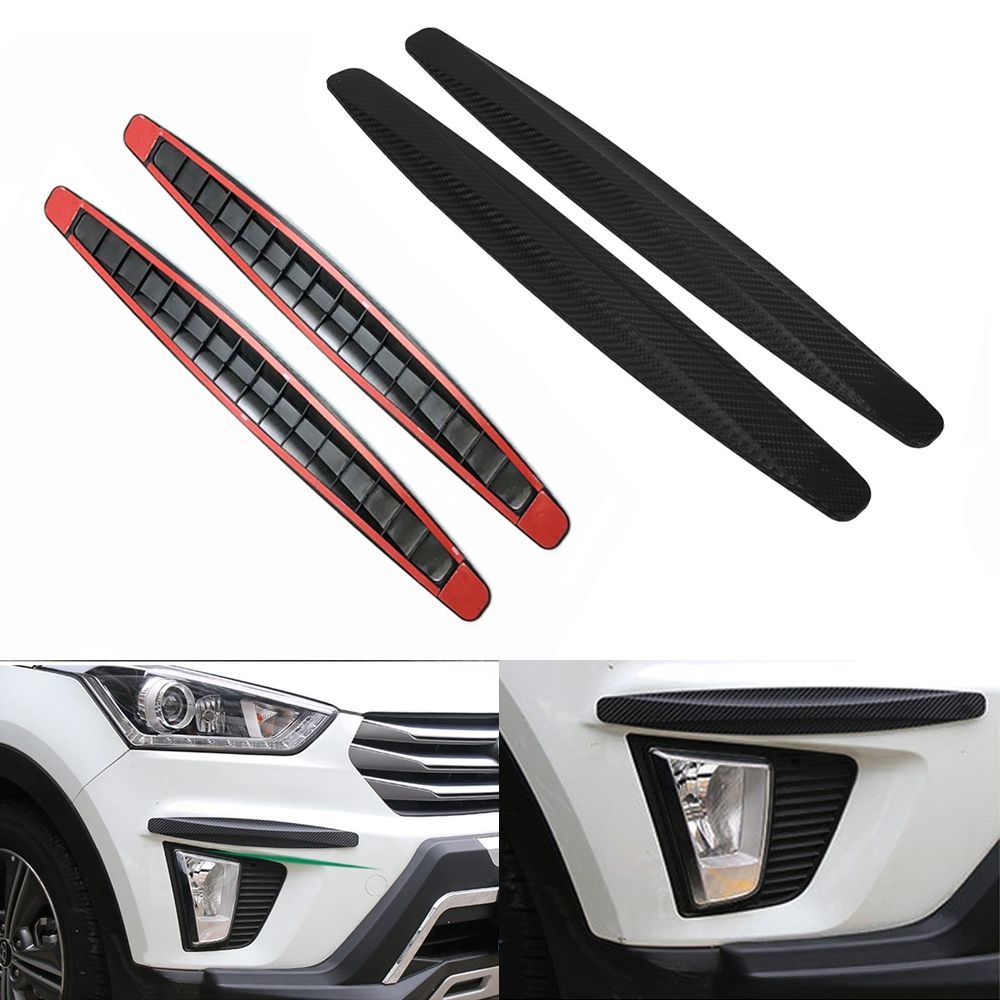 Suyou 2pcs / Set Stiker Pelindung Pinggiran Bumper Depan / Belakang Mobil Anti Benturan Bahan Carbon Fiber