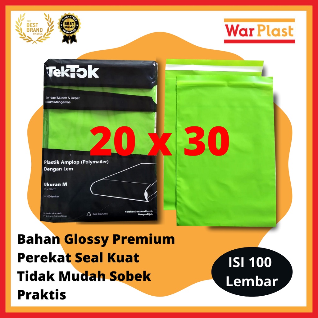 Plastik Polymailer Amplop Plastik Packing TekTok - Uk M 20x30 - Hijau