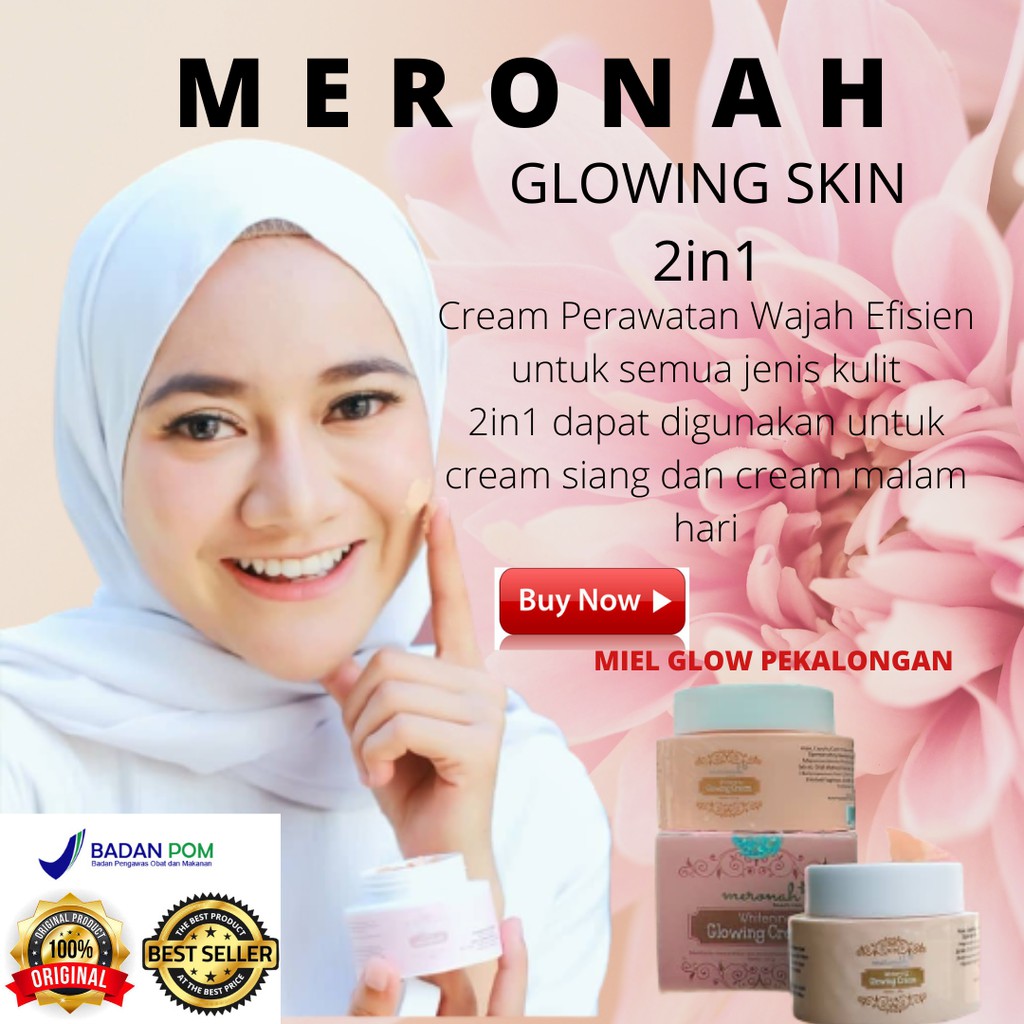 [COD] Meronah whitening glowing cream 2in1 krim pemutih wajah siang malam glowing BPOM pria wanita