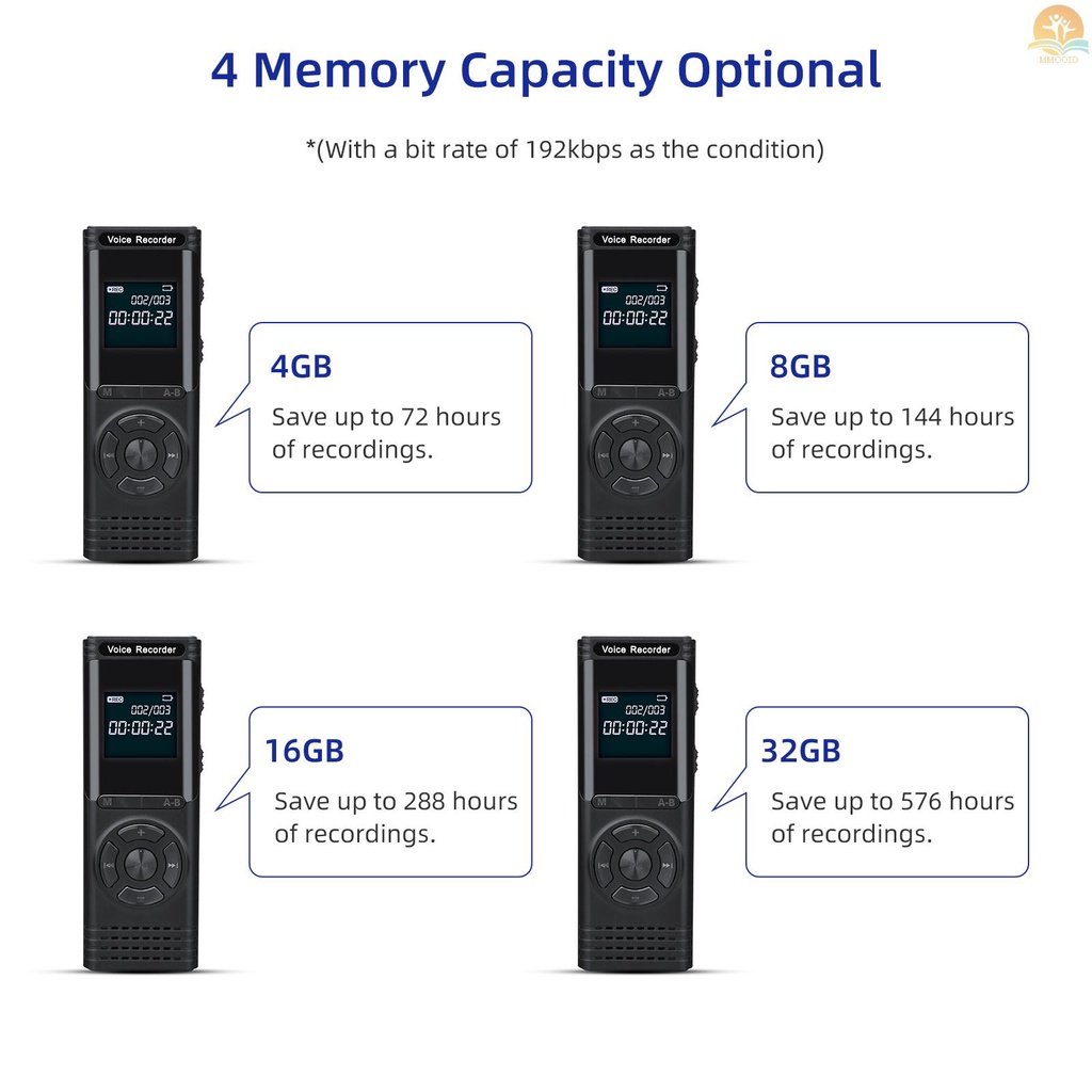 (MMOI) Dictaphone Perekam Suara Digital HD MP3 Player 32GB Support Layar 13 &quot;