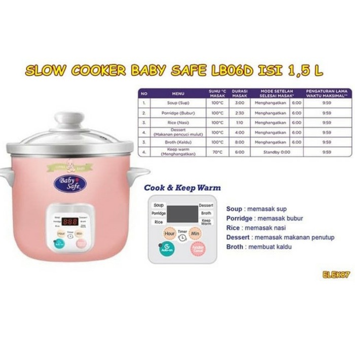 BABY SAFE Slow Cooker 1.5L LB06D Pembuat Bubur Sup Kaldu Bayi Babysafe