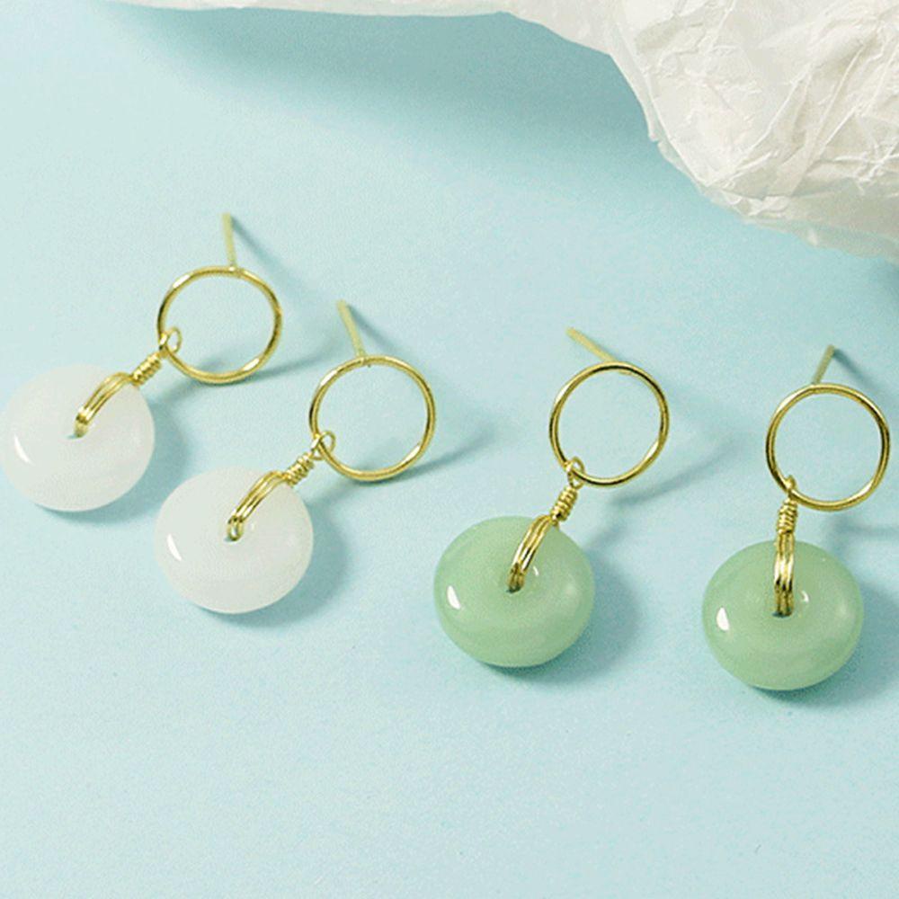 Mxbeauty Anting Wanita Hijau/Putih Retro Chinoiserie Klasik Tren Gadis Untuk Hadiah Ibu Anting Gaya Korea