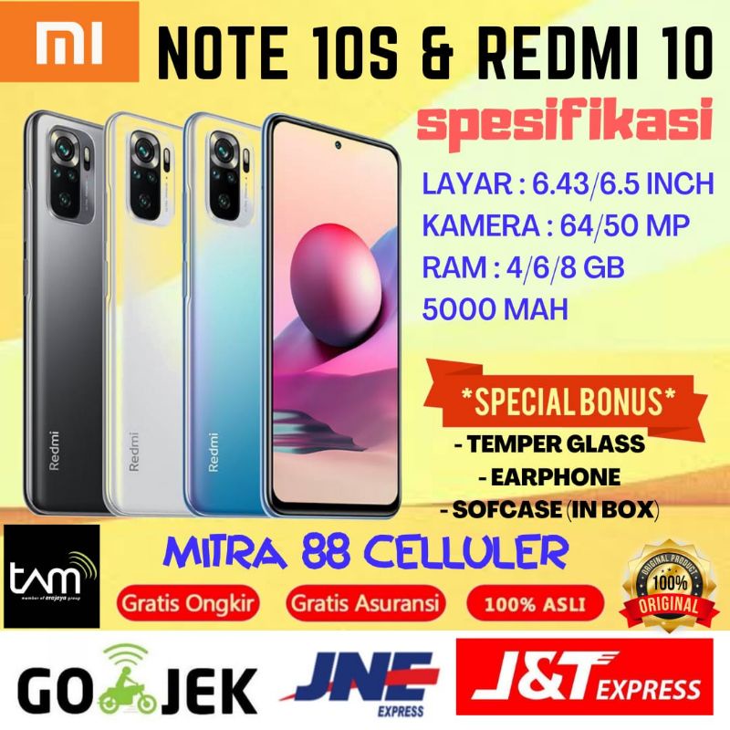 REDMI NOTE 10S NFC & REDMI 10 RAM 6/64GB, 8/128GB & 4/64GB GARANSI RESMI XIAOMI INDONESIA