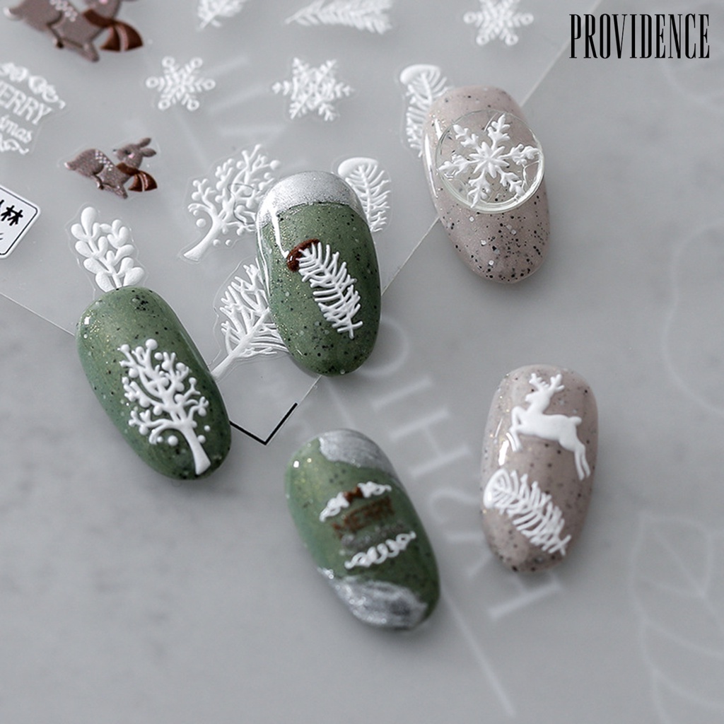 Providence Stiker Kuku Motif Snowflake / Pohon Natal 3d Untuk Dekorasi Nail Art / Manicure