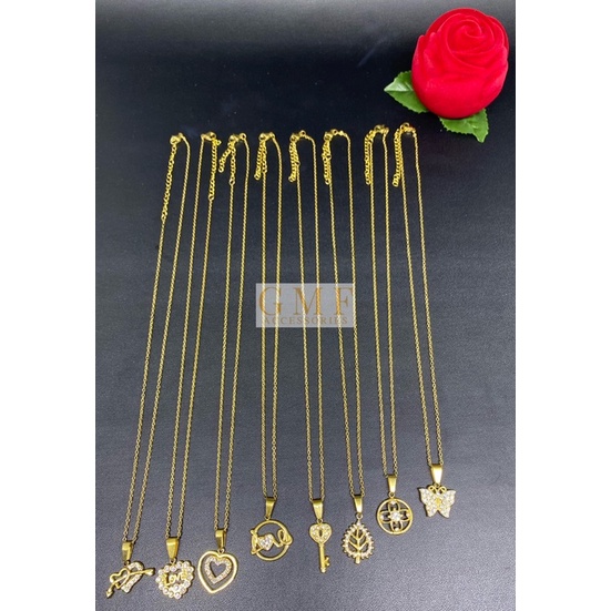 1 Set Kalung Dan Liontin Titanium Kalung Bandul Hati Permata Motif Anti Karat Stainless Steel