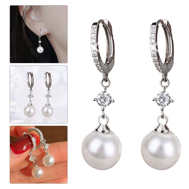 Fancyqube Anting Hoop Menjuntai Hias Mutiara Imitasi Warna Silver Untuk Wanita