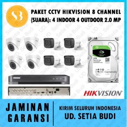 Paket CCTV Hikvision 8 Channel (Suara): 4 Indoor 4 Outdoor 2.0 MP