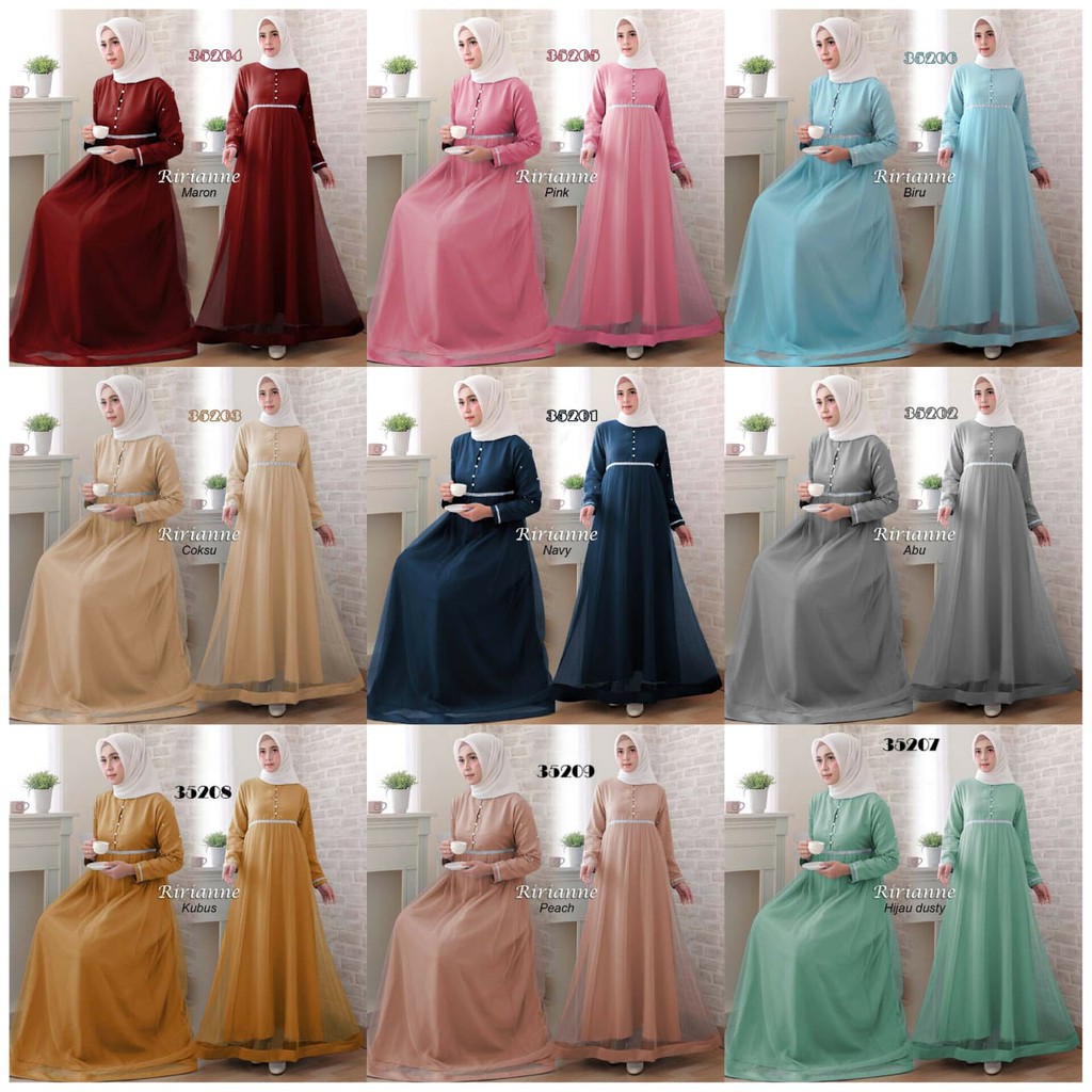 RIRIANNE GAMIS SATIN MUTIARA TOSKA KUBUS MARUN NAVY ABU COKSU BIRU PINK GAMIS SYARI MODERN SIZE XL