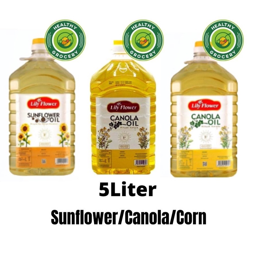 Lily Flower Oil 5 Liter Canola OIL / Sunflower OIL / Corn OIL / MINYAK SEHAT / MINYAK MPASI / MINYAK GORENG / MINYAK JAGUNG / MINYAK BIJI MATAHARI / MINYAK KANOLA