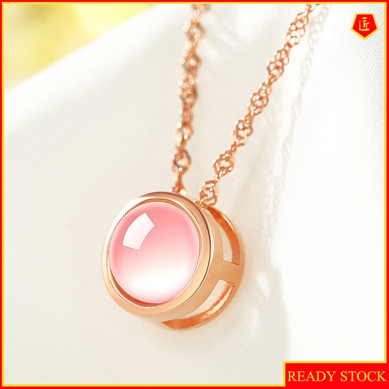 [Ready Stock]Fashion Rose Gold Plated Pink Crystal round Pendant Necklace