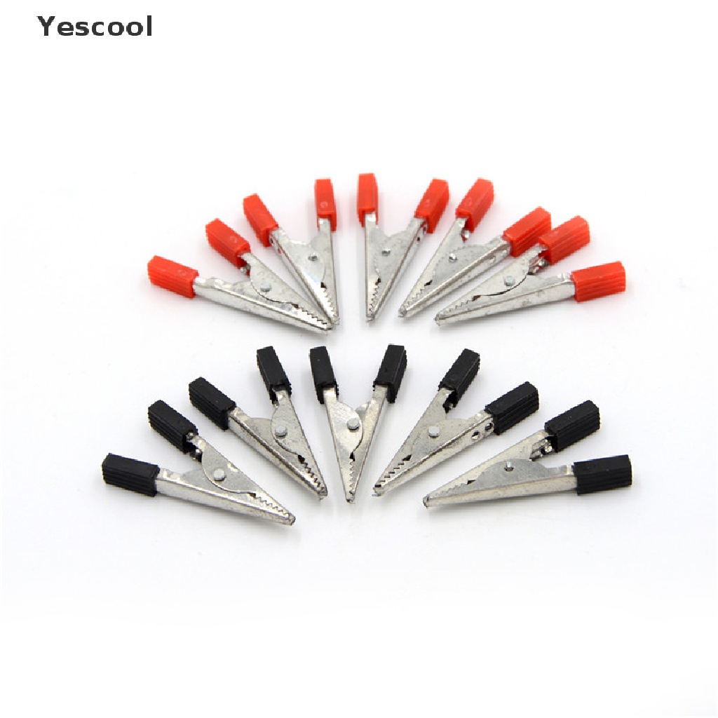 Yescool 10Pcs Capit Buaya 48mm Warna Merah + Hitam Untuk Tester Baterai Kendaraan