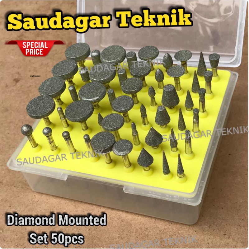 Mata Bor Tuner Diamond Mounted Set 50pcs Mata Ukir Batu Granit Keramik Porting Gerinda Mini