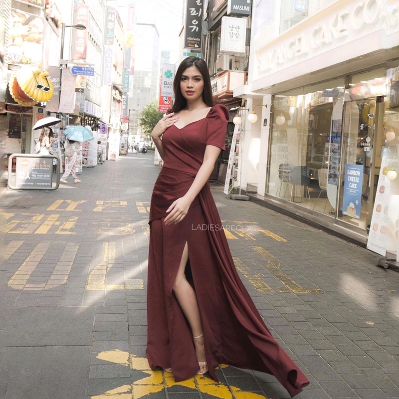 black and maroon dress