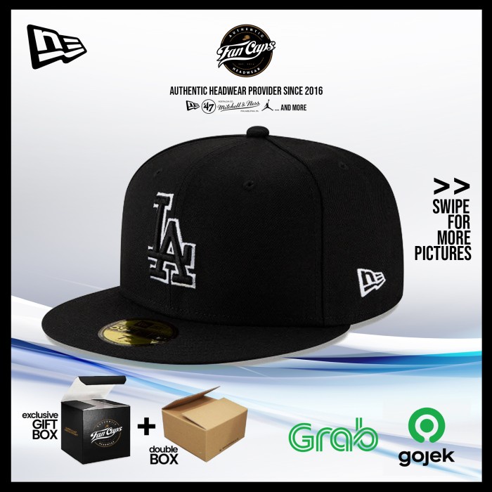 Produk Terbaru [Original] Los Angeles Dodgers Black 59Fifty Fitted Topi New Era