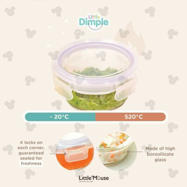 Little Dimple Food Container isi 3pcs x 240ml Kontainer MPASI Baby