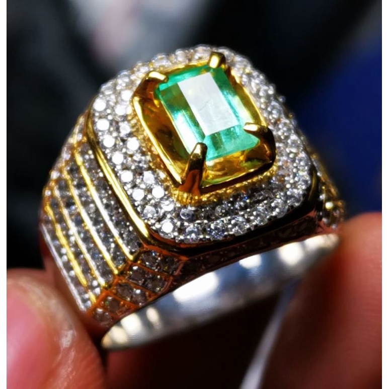 Batu permata natural zamrud colombia ce minor Ring perak mikrosetting