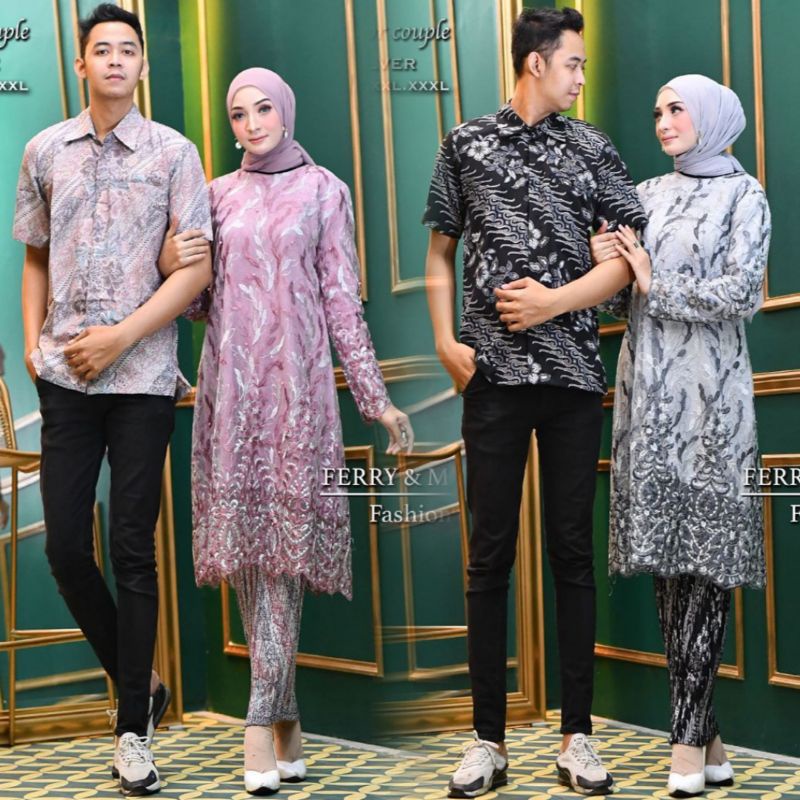 COUPLE TUTON & KEMEJA KEBAYA TULLE COUPLE PESTA OOTD KEBAYA KONDANGAN