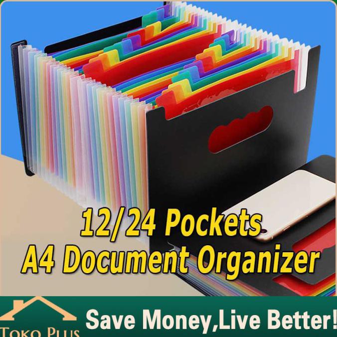 

Favorit] 12/24 Pockets Expanding File Folder A4 Map Document Organizer Holder - 12