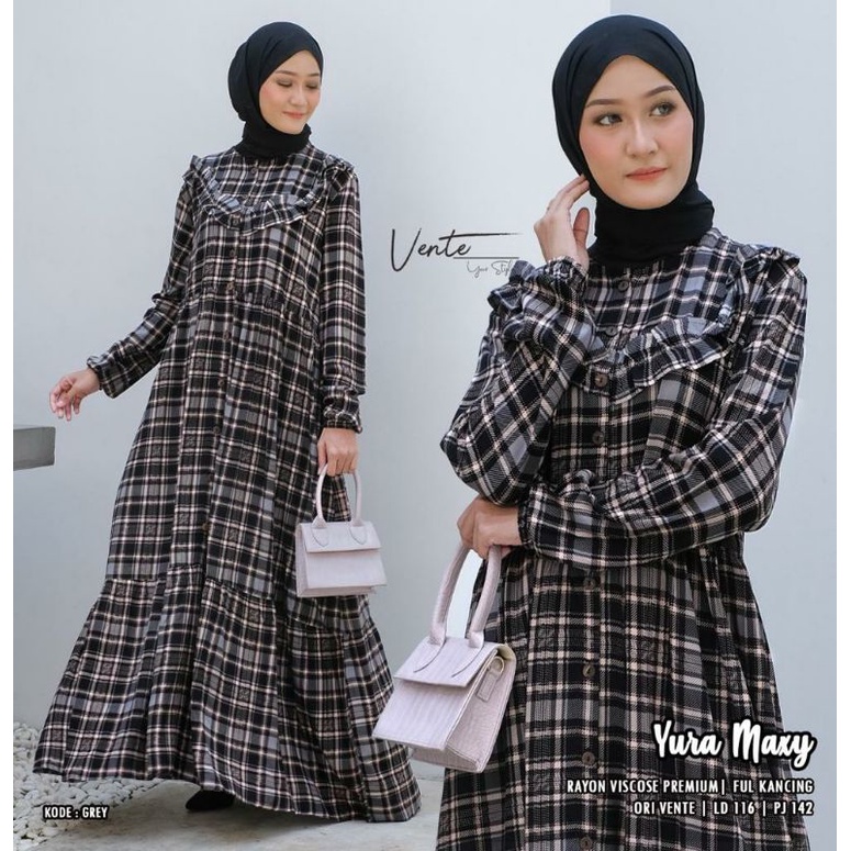 Vente daily Yura maxi motif kotak-kotak / matt rayon viscose premium Ld 116 pj 142 cm