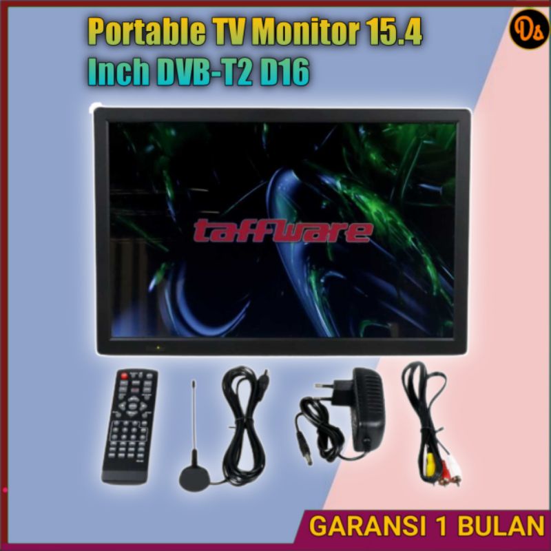 PROMO Portable TV Monitor mini kecil 15.4 Inch DVB-T2 D16 Taffware murah 7CTN03BK