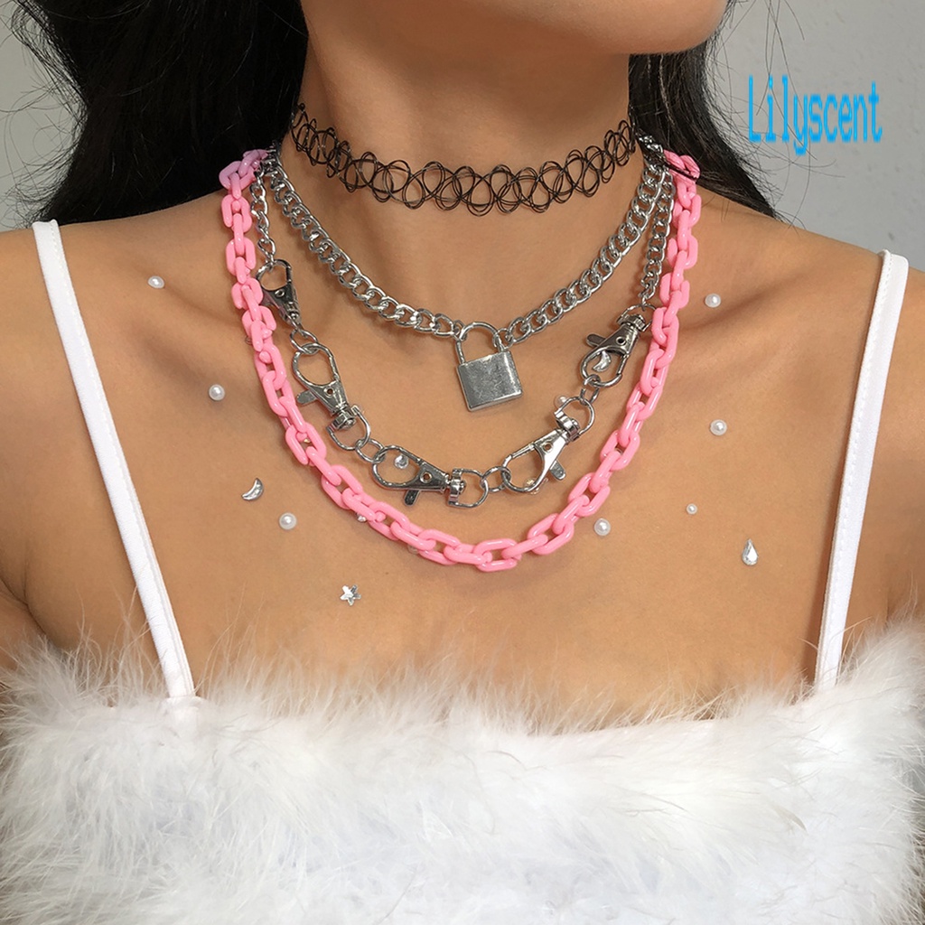 Kalung Rantai Multilayer Aksen Berlian Imitasi Untuk Wanita