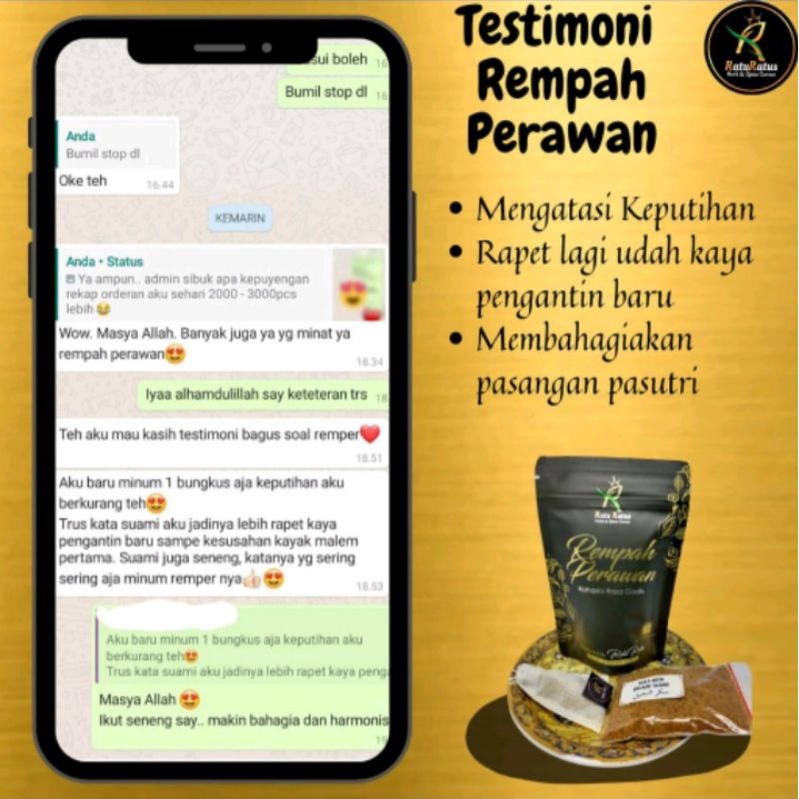 

REMPAH PERAWAN ORIGINAL RATU RATUS JAMU RAPET KESEK KEWANITAAN HILANGKAN KEPUTIHAN