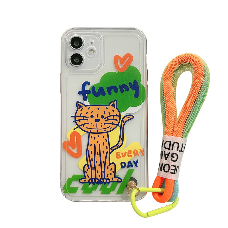 Soft Case Motif Kartun Kucing Dengan Lanyard Untuk Iphone 6 7 8 PLUS X XR XS 11 12 13 MINI PRO MAX SE 2020