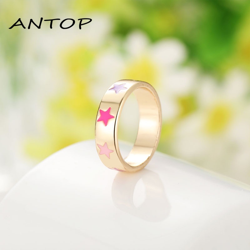 Fashion Sederhana Macarons Bohemian Kartun Cincin Cinta Smiley Bunga Bintang Seri Cincin Pasangan ANTOP