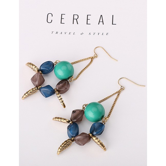 LRC Anting Gantung Fashion Color Geometric Beaded Resin Earrings F69814