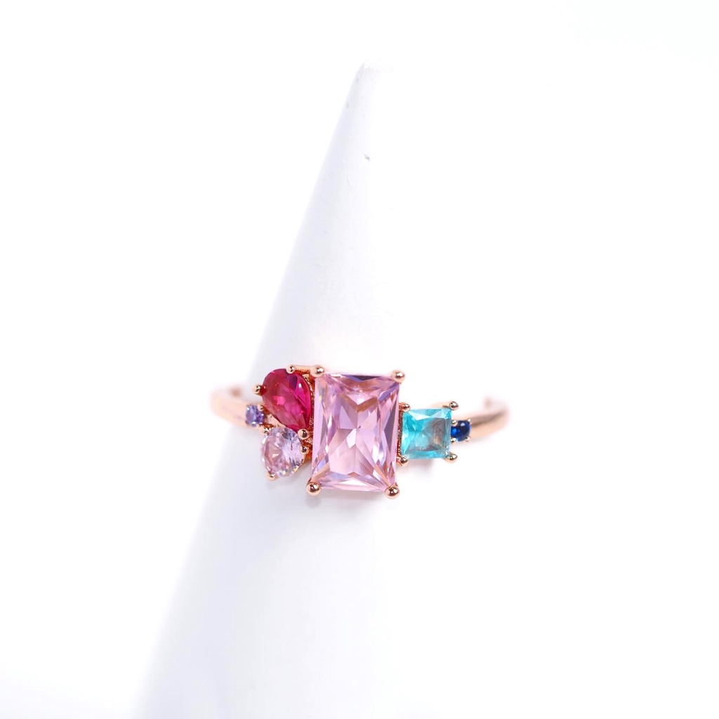 Panlandwoo - Cincin Rhodium Wanita Poppy Pink Adjustable