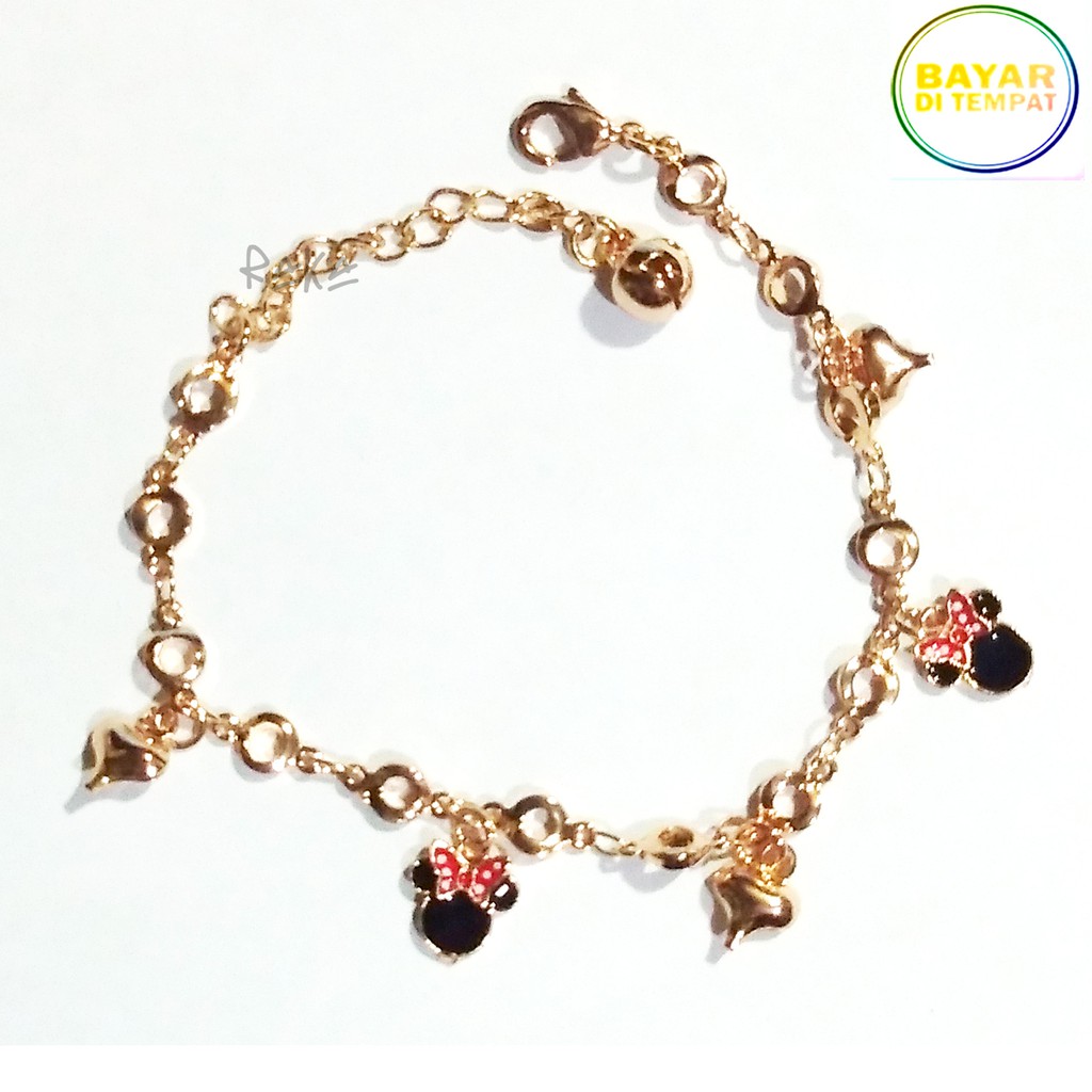 Raka Acc - Gelang Tangan Anak Minnie Mouse Pita Hitam Xuping Perhiasan Lapis Emas 18k 182