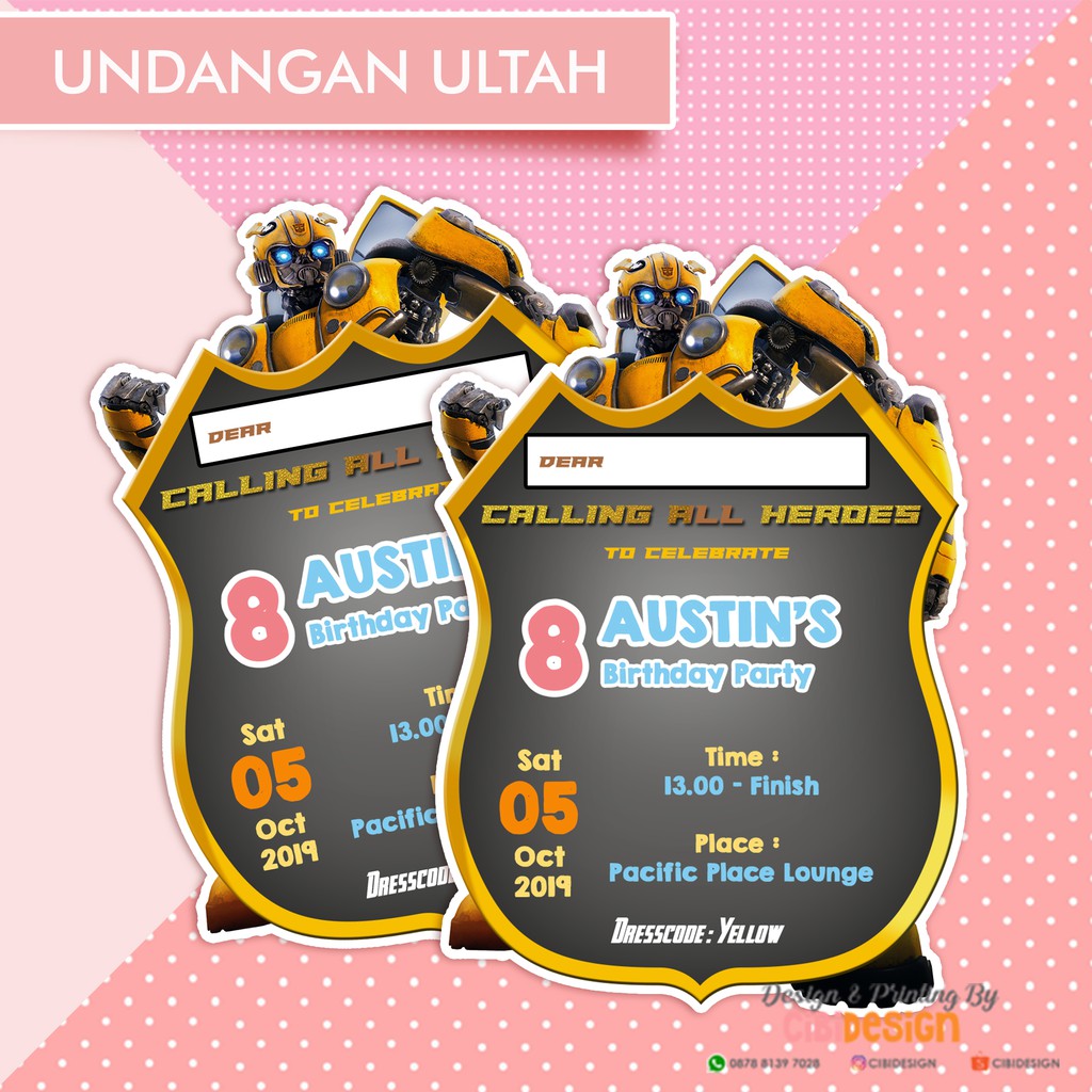 Kartu Undangan Ultah Ulang Tahun Anak Unik Lucu Bumblebee