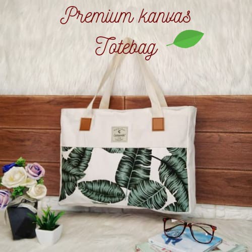 TOTEBAG WANITA RESLETING / TAS TOTE BAG KANVAS SHOPPING/KULIAH/SEMINAR  LANDSCAPE BISA CUSTOM SABLON